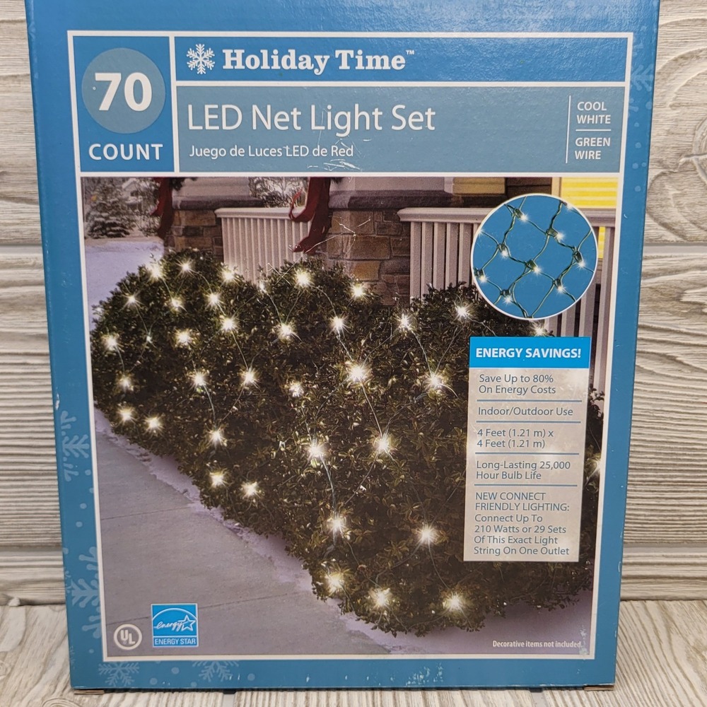 Holiday‎ Time LED Net Light Set Cool White 4x4ft 70 Count Green Wire Walmart New